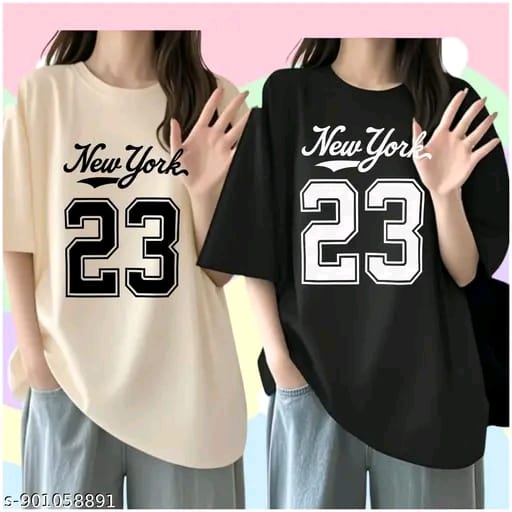 GIRLS TRENDY KOREAN OVERSIZED PRINTED TSHIRT PACK OF 2 PIECE". - Image 1
