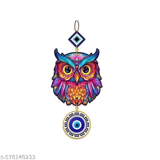Decor Smart Colorful Owl Wooden Wall Hanging | Evil Eye Protection De...' - Image 1
